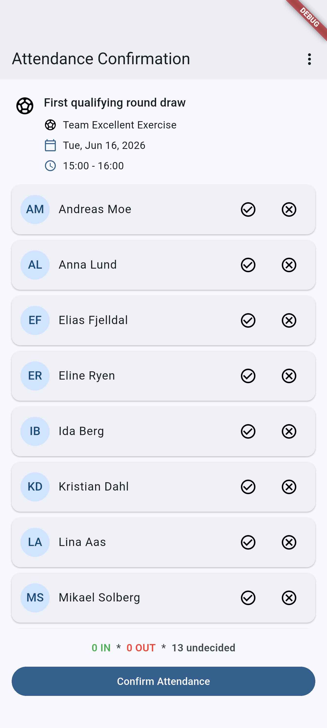Attendance confirmation on Android