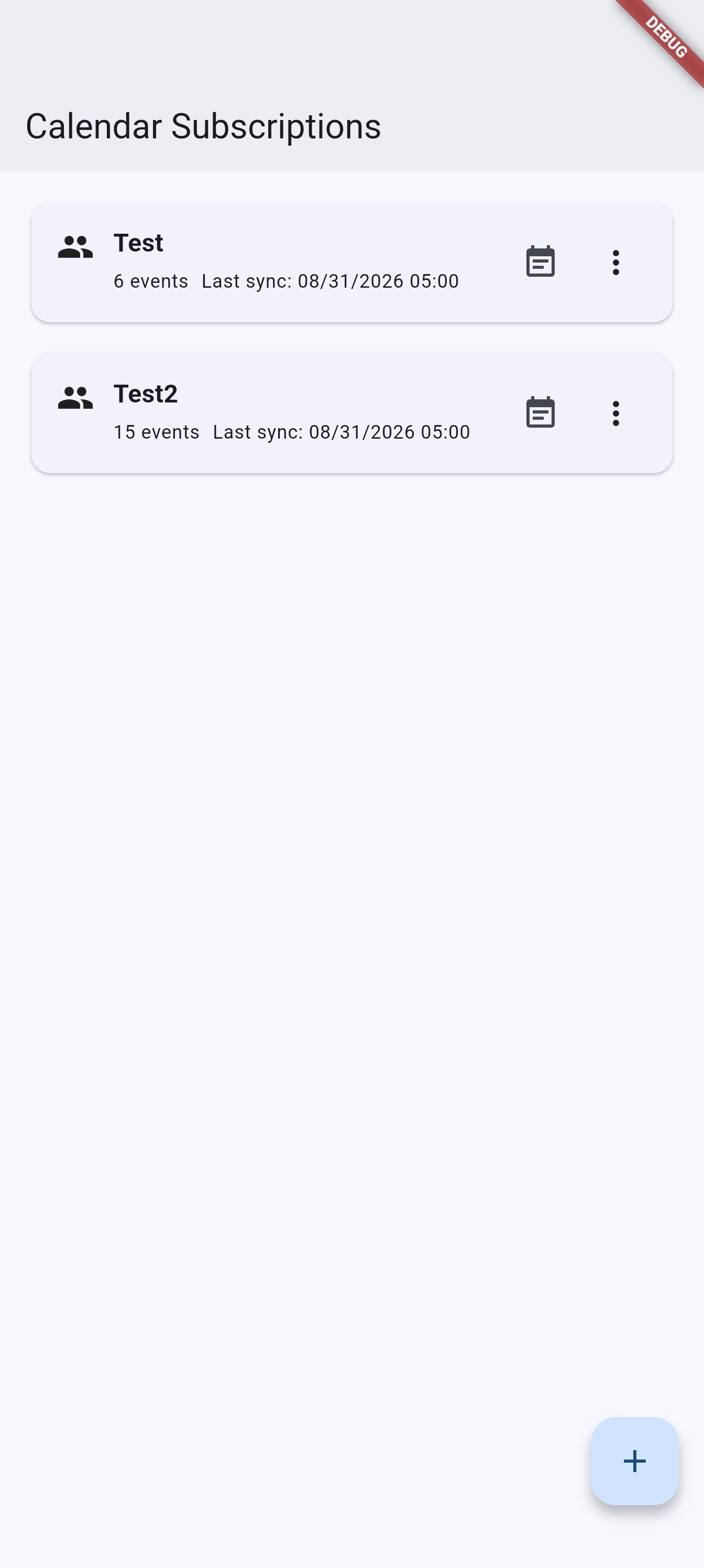 Calendar subscriptions list on Android