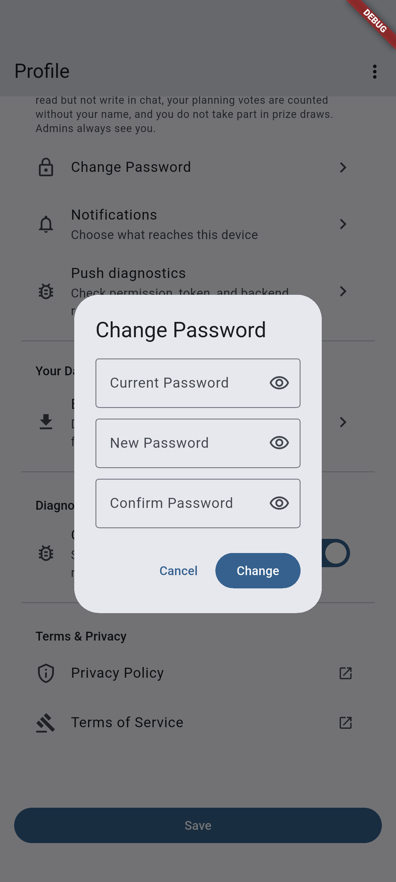 Change password dialog on Android