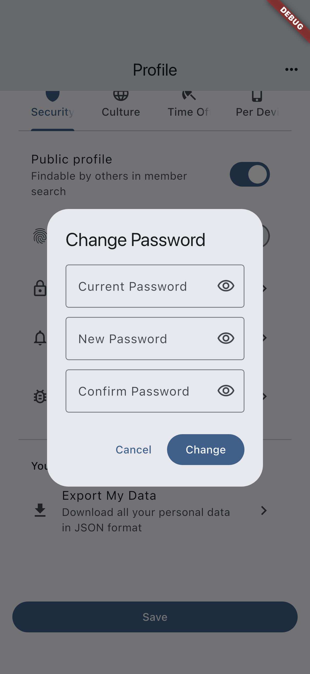Change password dialog on iOS