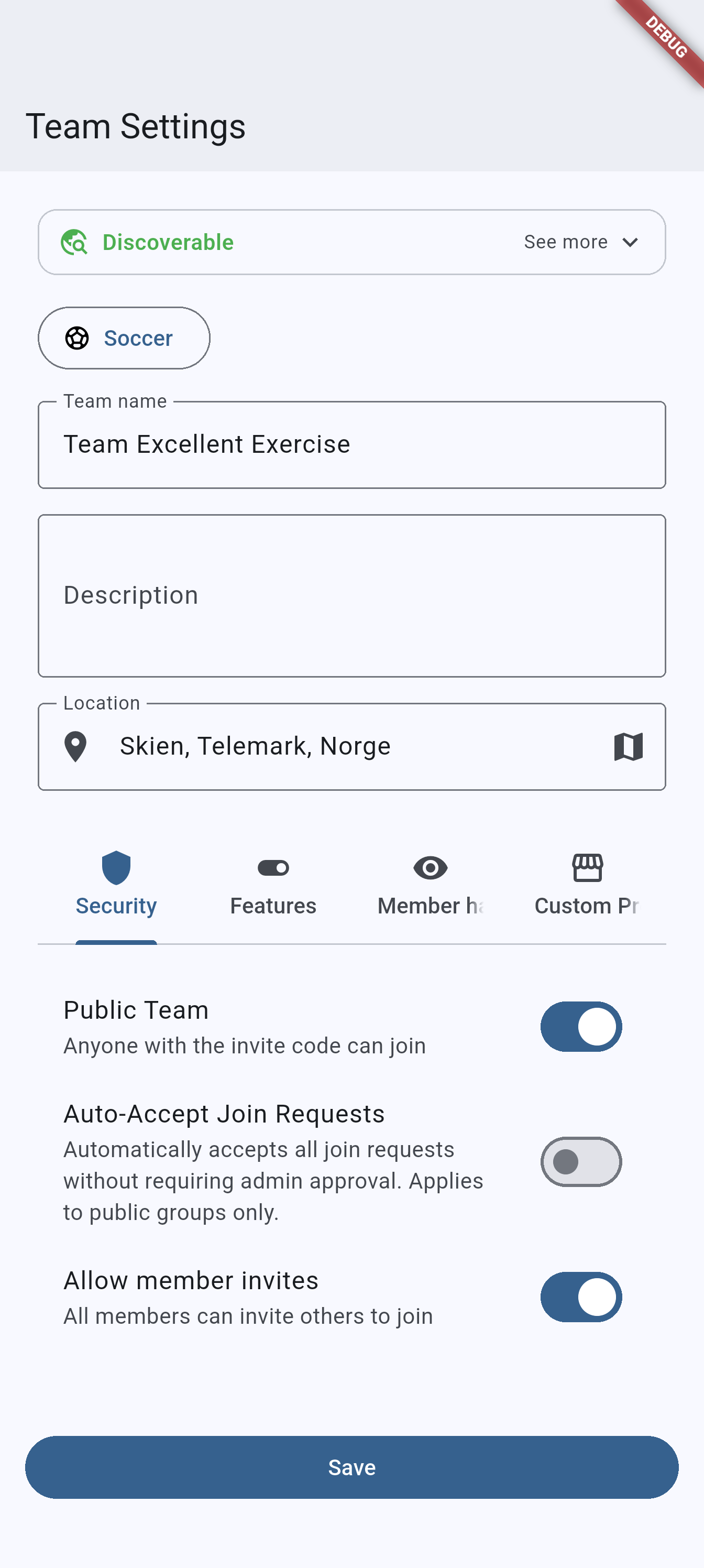 Group settings on Android