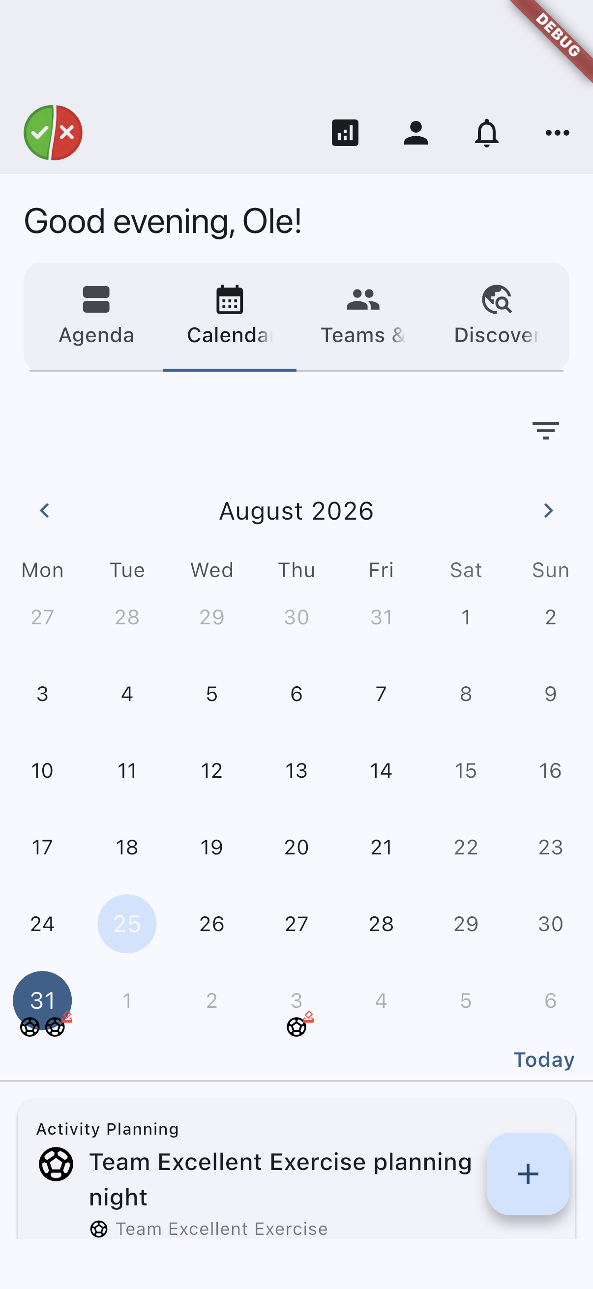 Calendar tab on iOS
