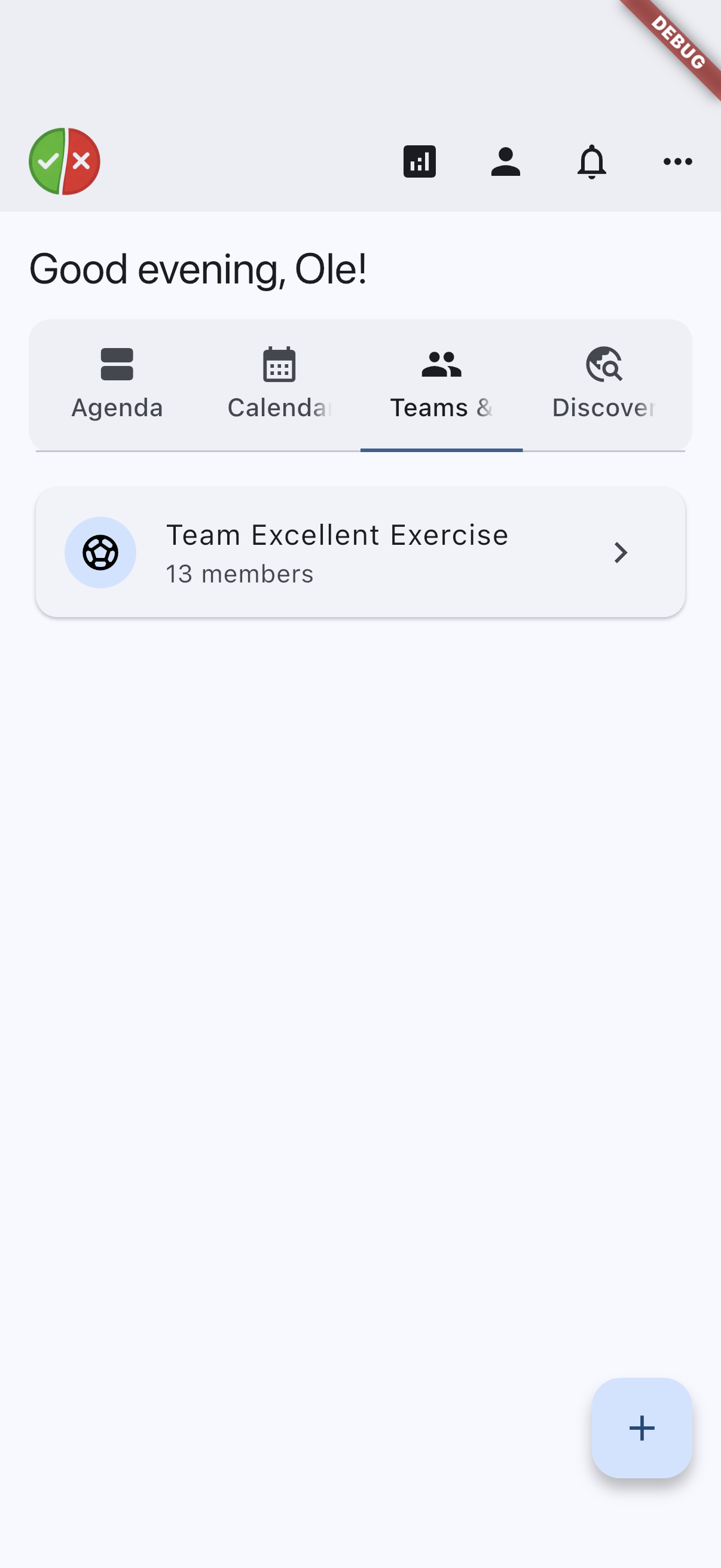 Teams & Groups tab on iOS