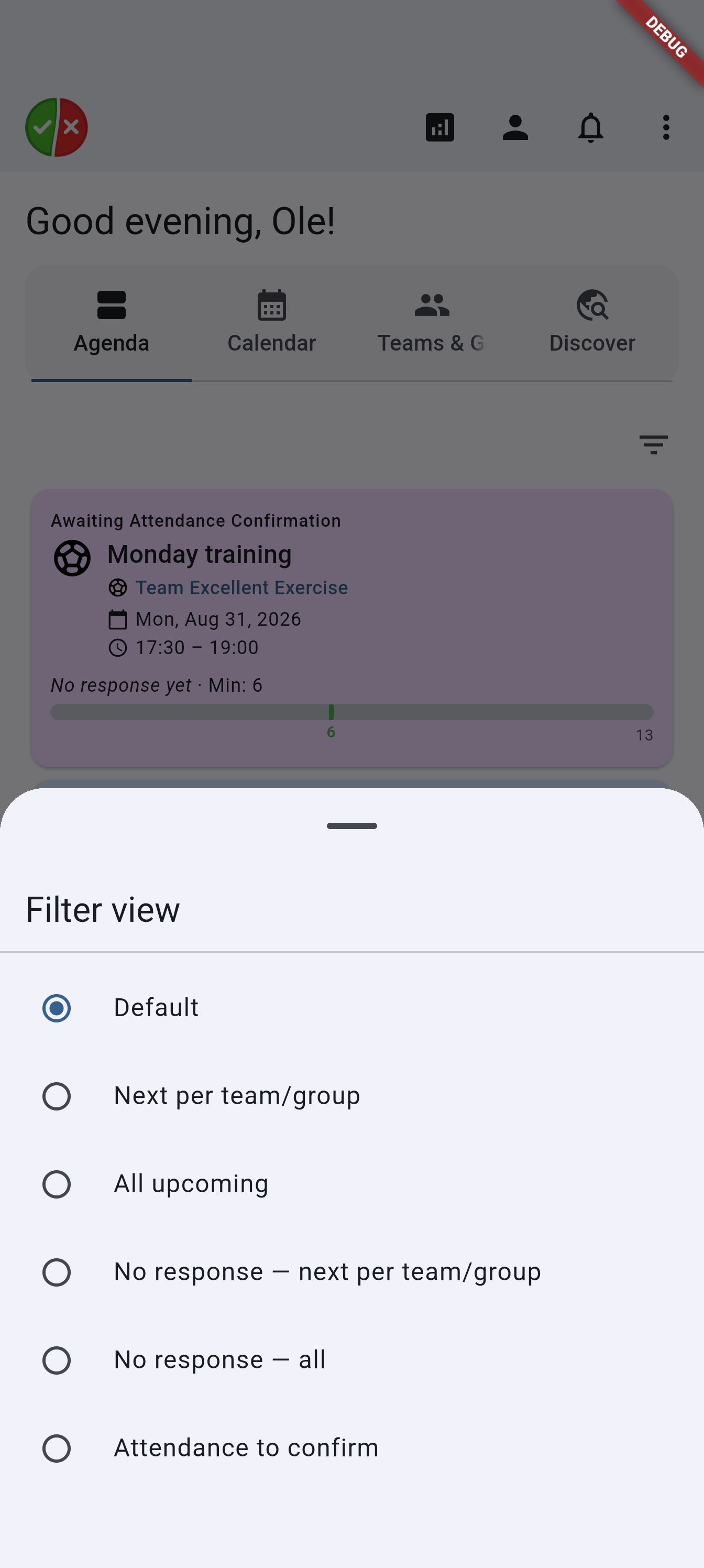 Agenda filter sheet on Android