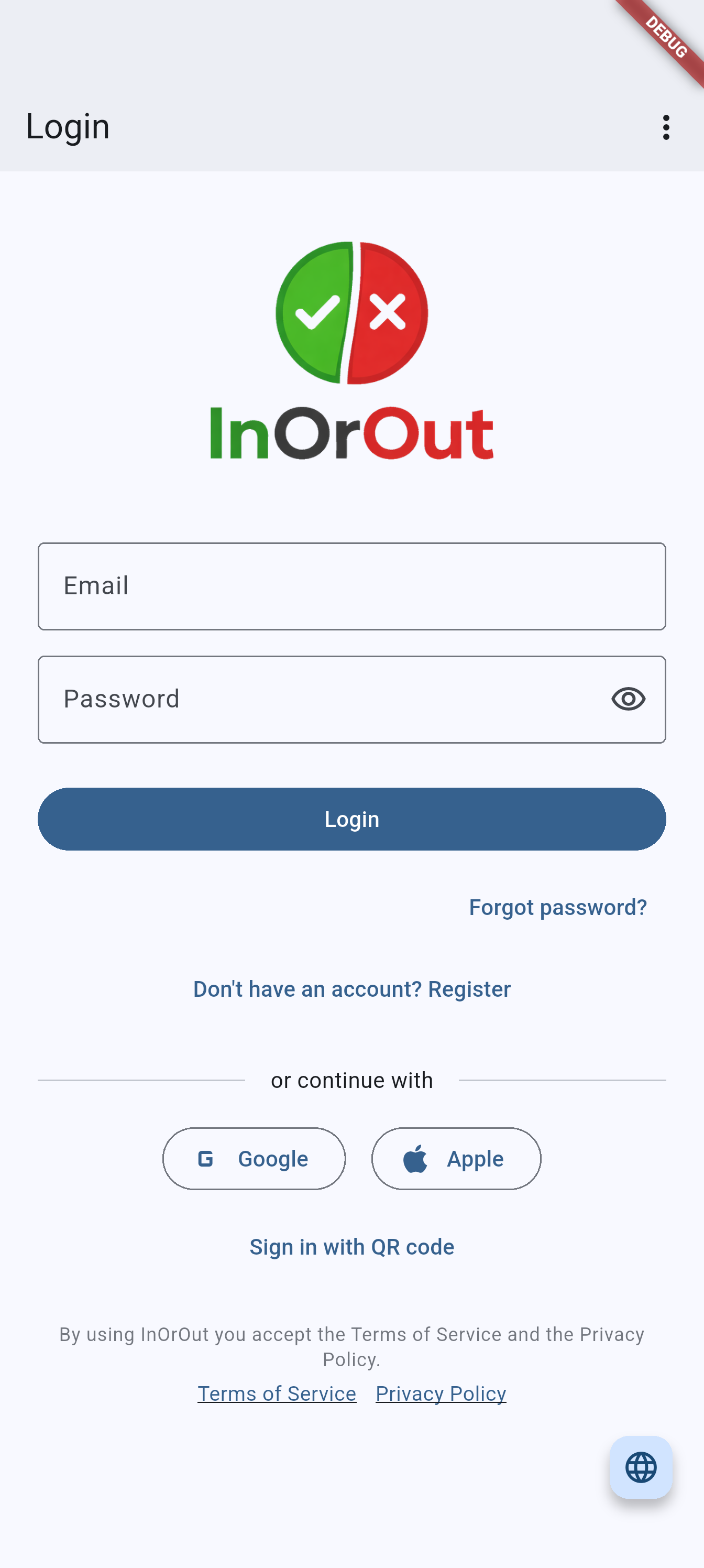 Login screen on Android