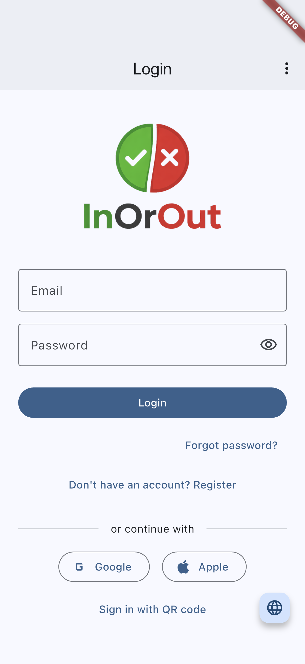 Login screen on iOS