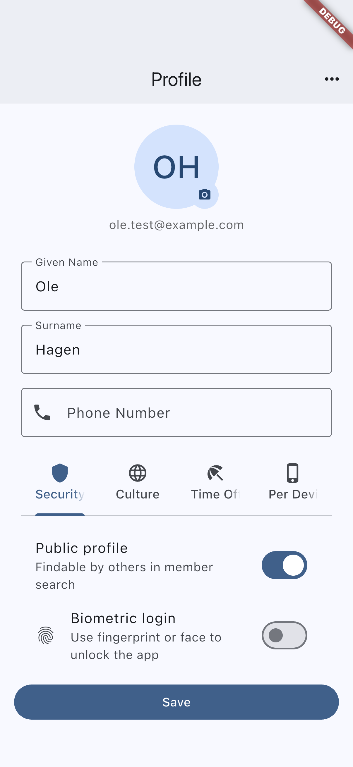 Profile screen on iOS
